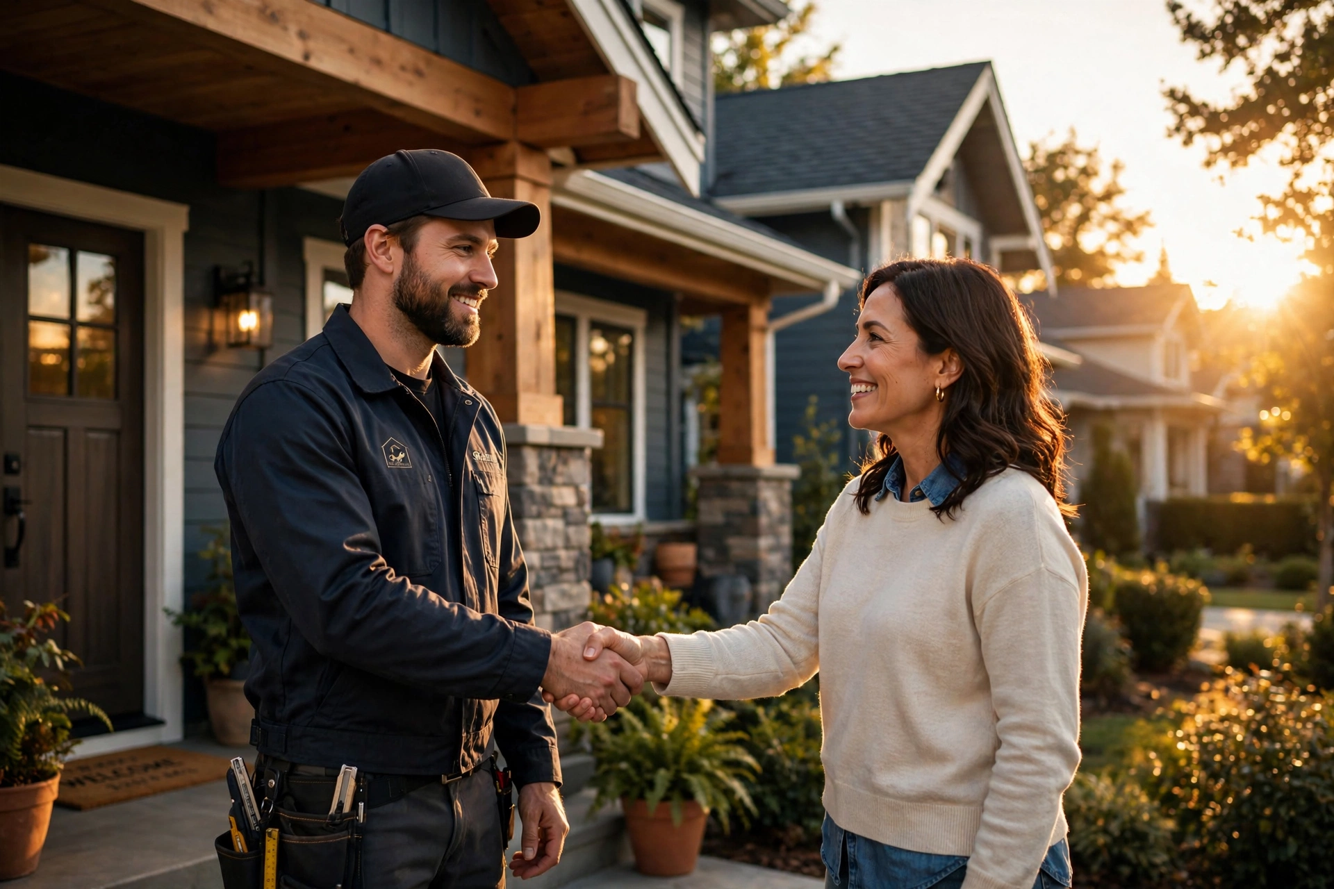 Professional contractor at work during golden hour